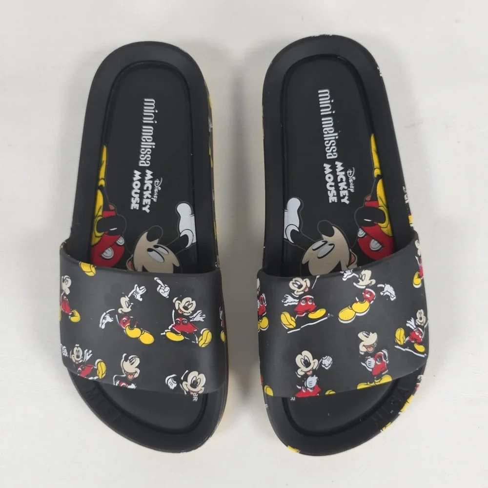 MINI MELISSA Unisex Black Beach Slide III Mickey‎ & Fiends Sandals Size 2 KIDS